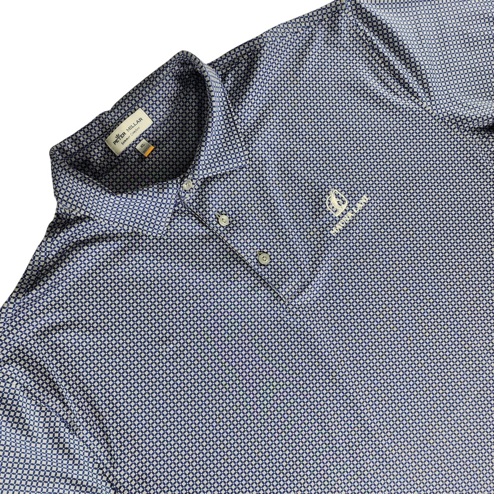 Peter Millar Polo Shirt Mens XL Blue Geometric Summer Comfort Polyester Spandex